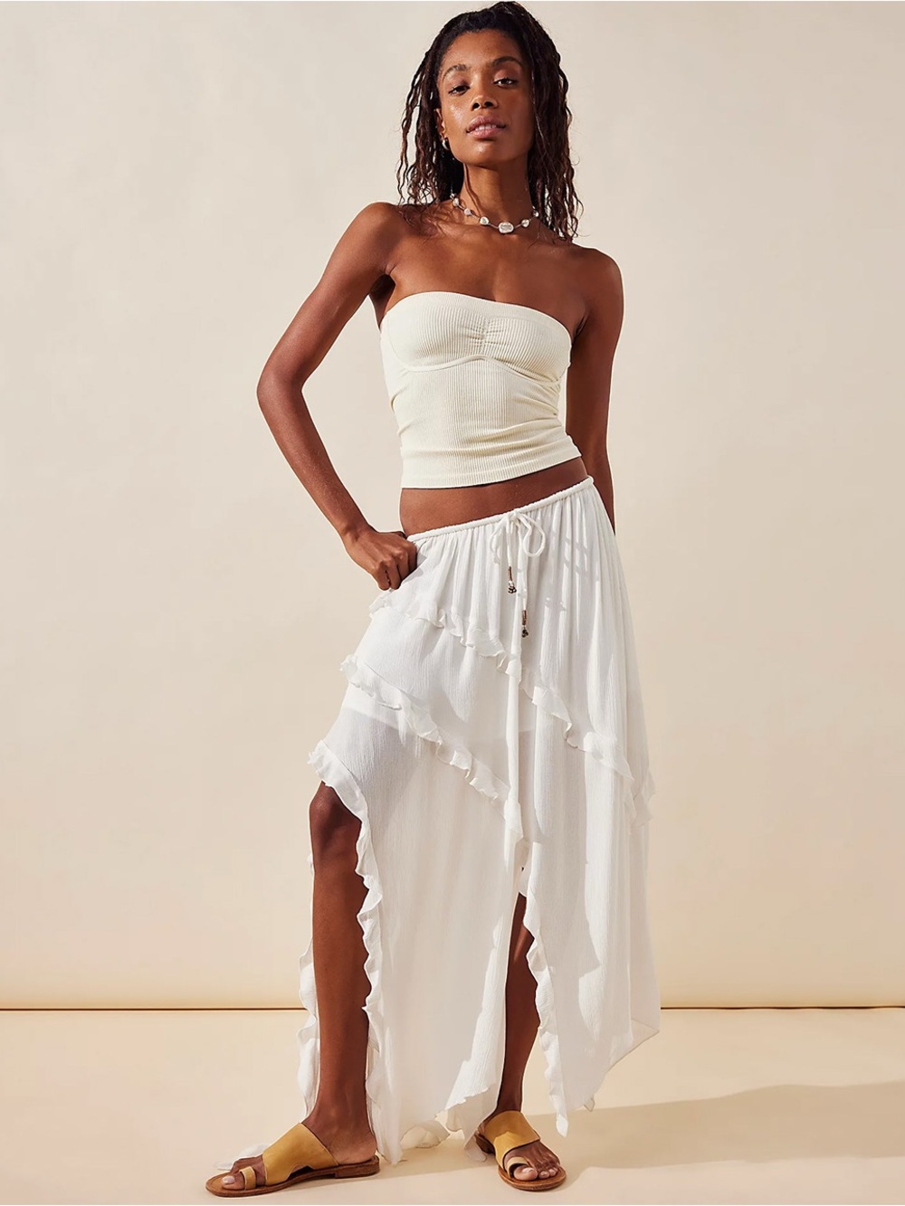 People Ambie Maxi Skirt in ivory asymmetrical boho festival